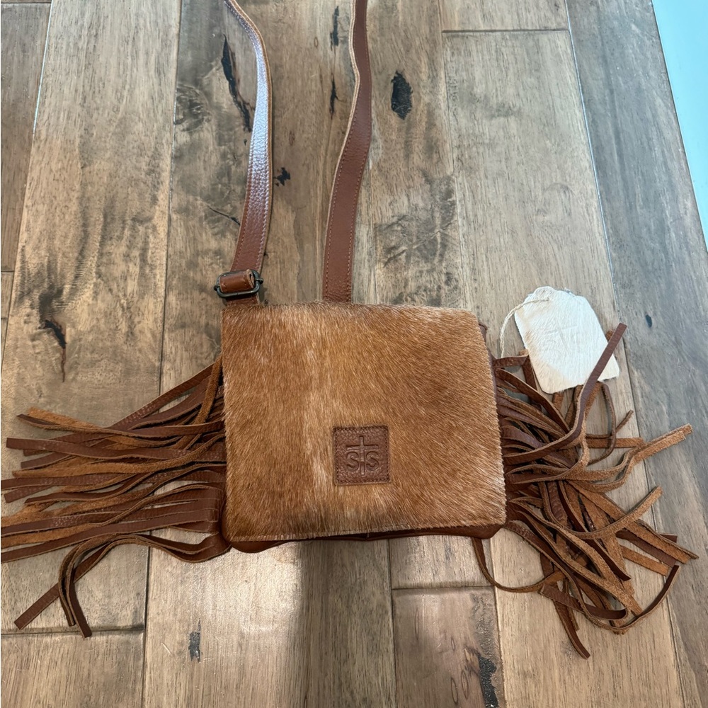 Brown Leather STS Fringe Crossbody Bag